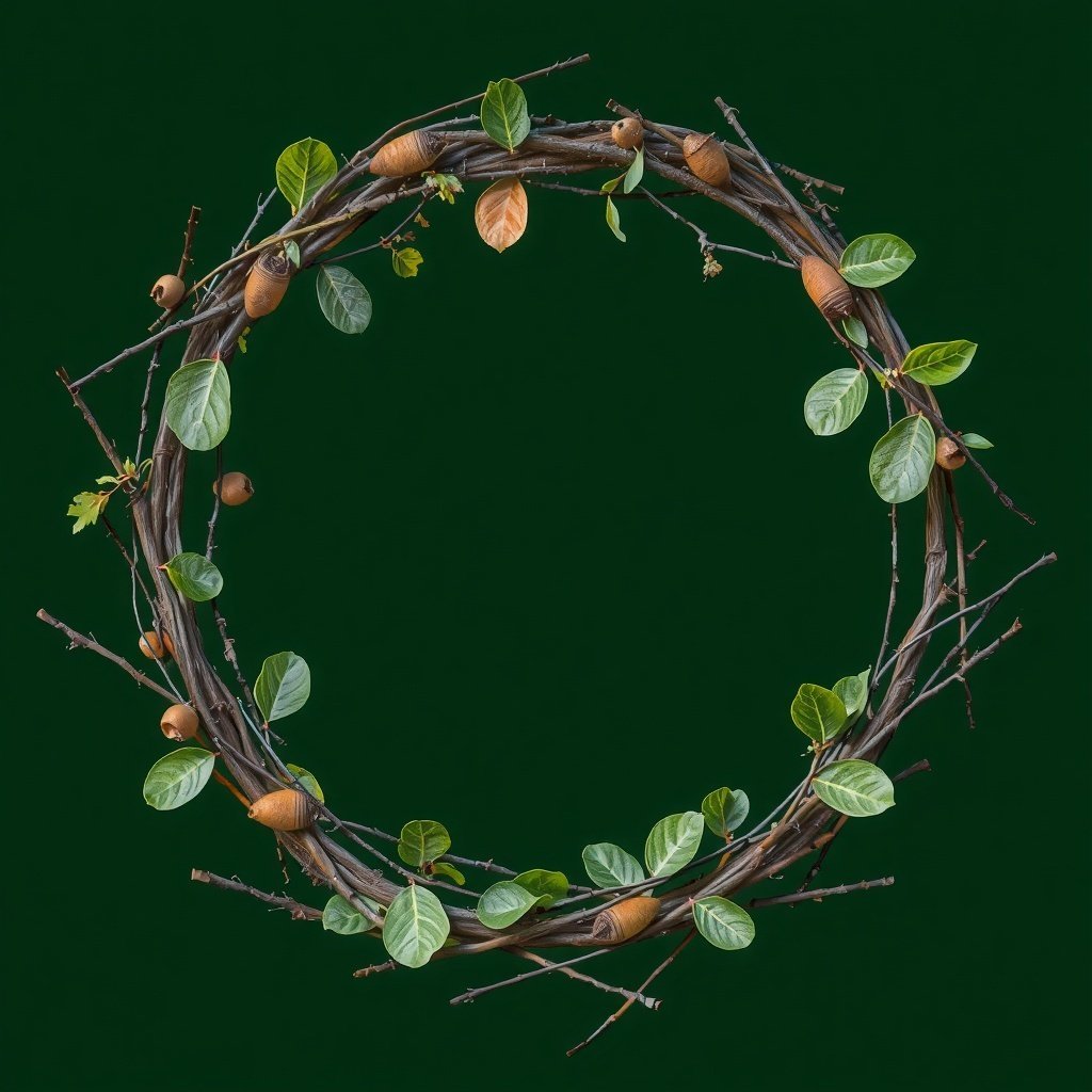 50 Stunning Christmas Wreaths to Decorate Your Home This Holiday Season A Christmas wreath made of twigs and green leaves with acorns.