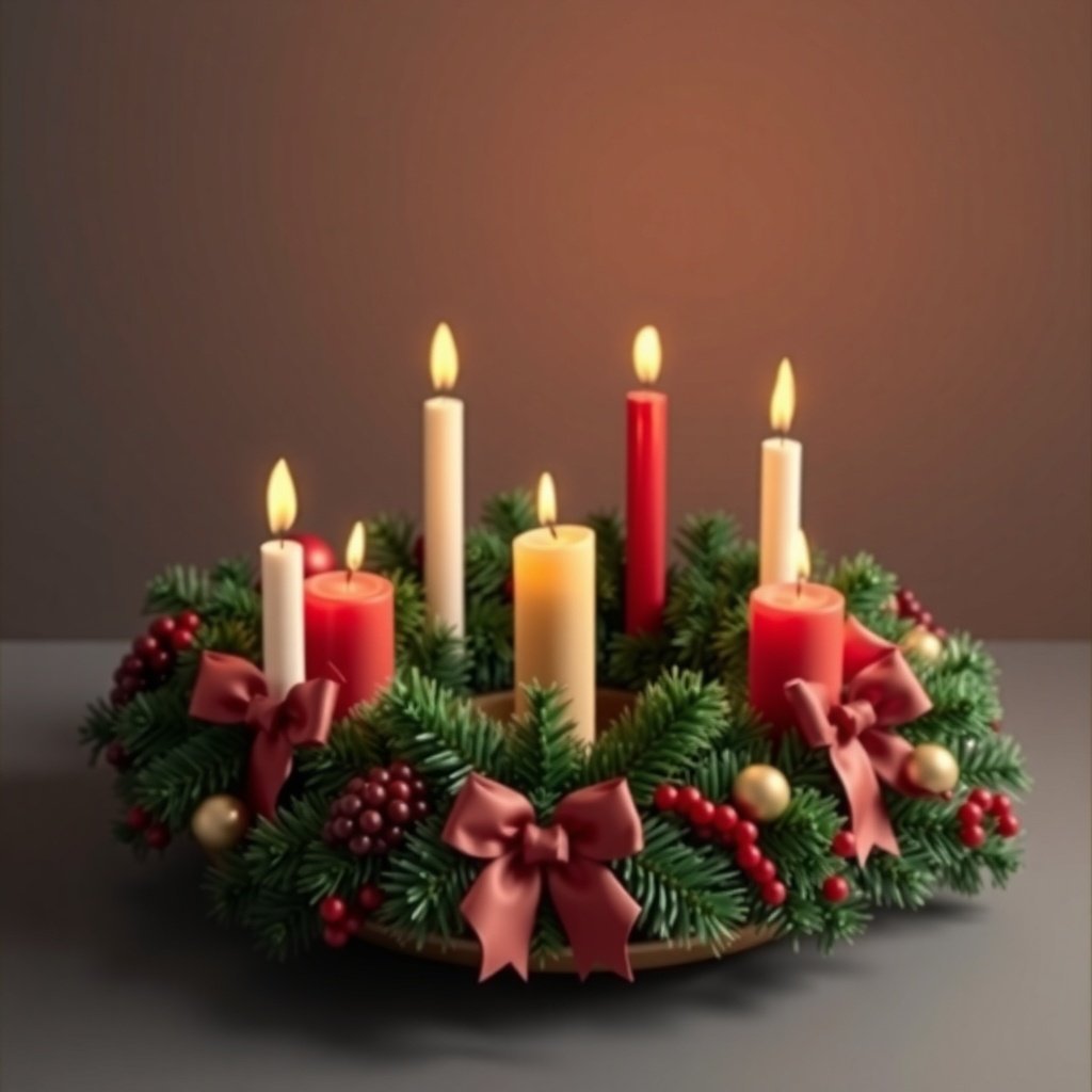 50 Stunning Christmas Wreaths to Decorate Your Home This Holiday Season A decorative Advent wreath with six candles, surrounded by greenery and festive decorations.