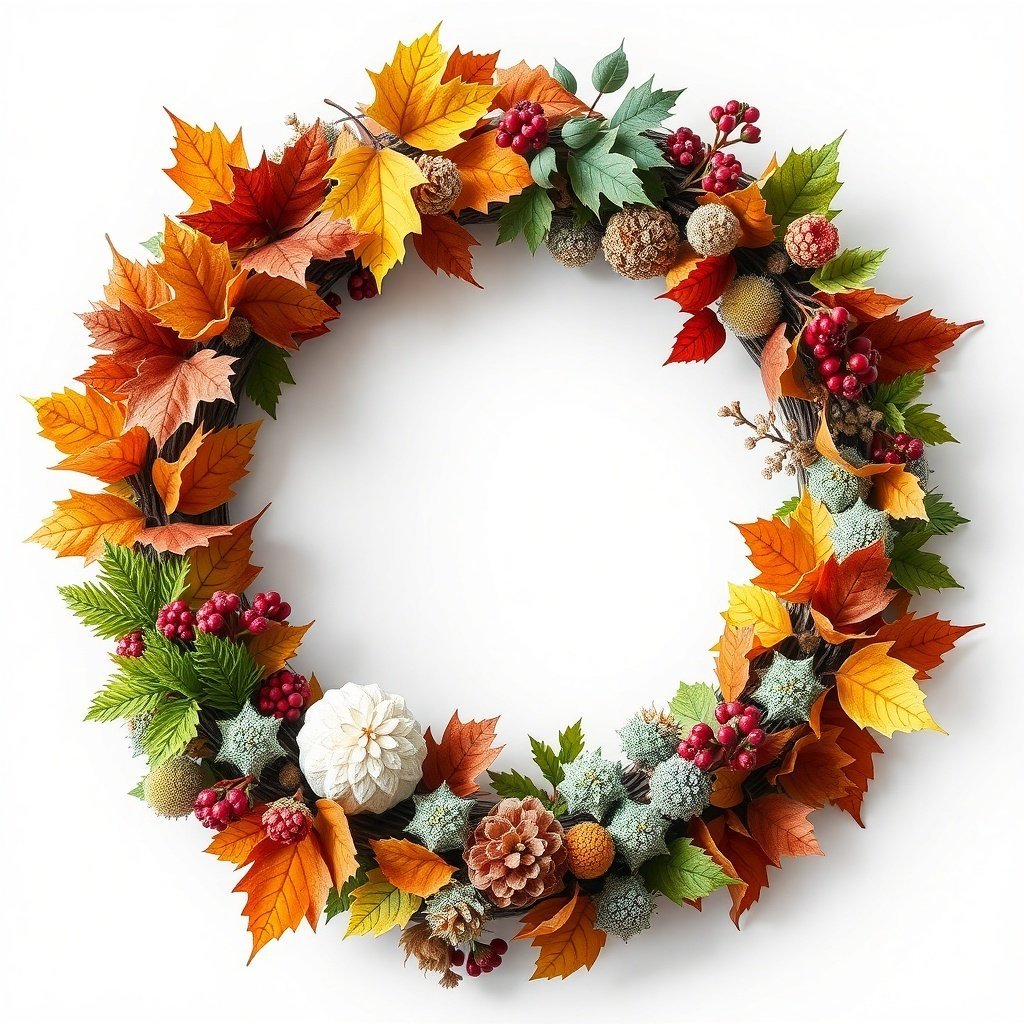 50 Stunning Christmas Wreaths to Decorate Your Home This Holiday Season A colorful Christmas wreath with autumn leaves, berries, and pinecones.