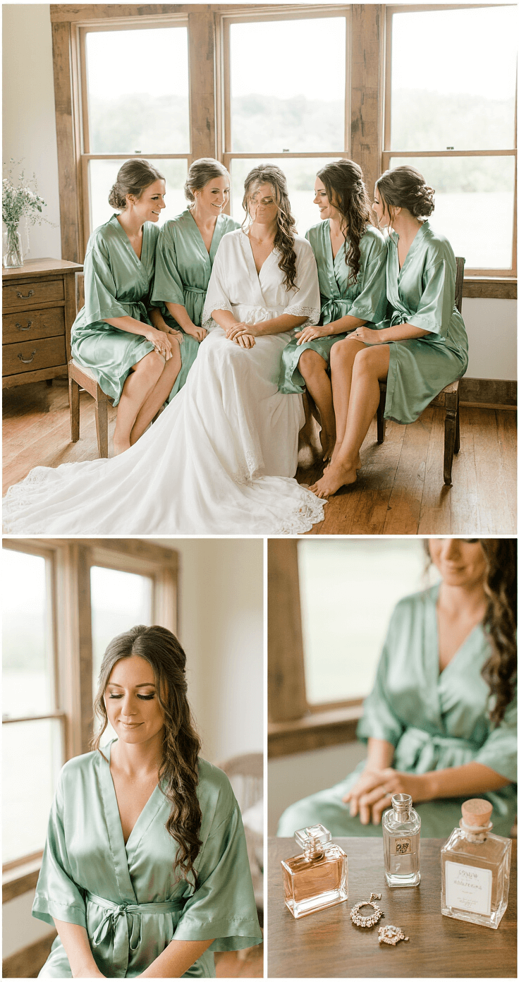 How Much Is a Wedding? Real Costs, Budget Breakdowns, and What to Actually Expect in 2025 Bridal suite in a cozy farmhouse with soft natural light, bride and bridesmaids in sage green silk robes, vintage wooden furniture, and details of wedding jewelry and perfume bottles.