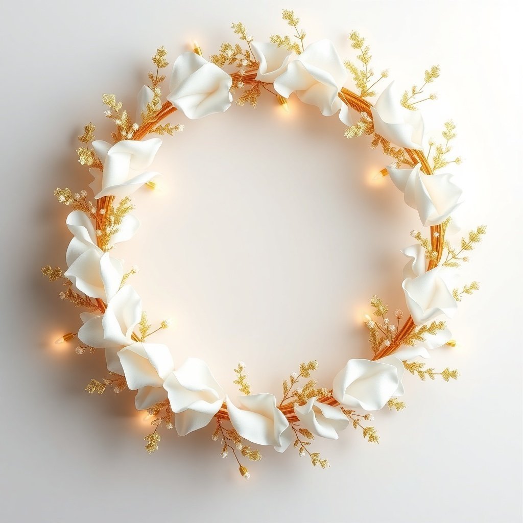 50 Stunning Christmas Wreaths to Decorate Your Home This Holiday Season A gold and white Christmas wreath with soft fabric flowers and lights