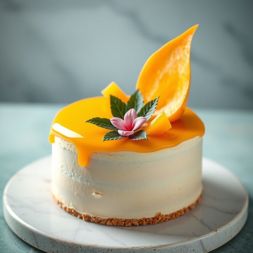 30 Delicious New Year Cake Recipes to Celebrate in Style A beautifully decorated Mango Mousse Cake with a glossy mango glaze and fresh mango slices on top.