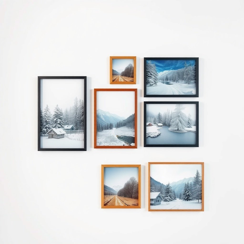 50 Inspiring Winter Decor Ideas to Transform Your Home After Christmas A collection of winter-themed wall art featuring snowy landscapes in various frames. Winter Decor Ideas