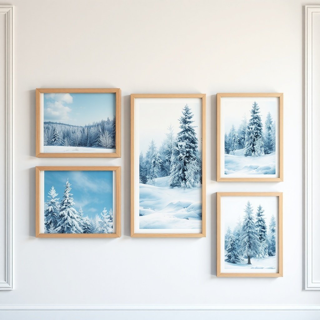 50 Inspiring Winter Decor Ideas to Transform Your Home After Christmas Winter-themed wall art featuring snowy landscapes in wooden frames