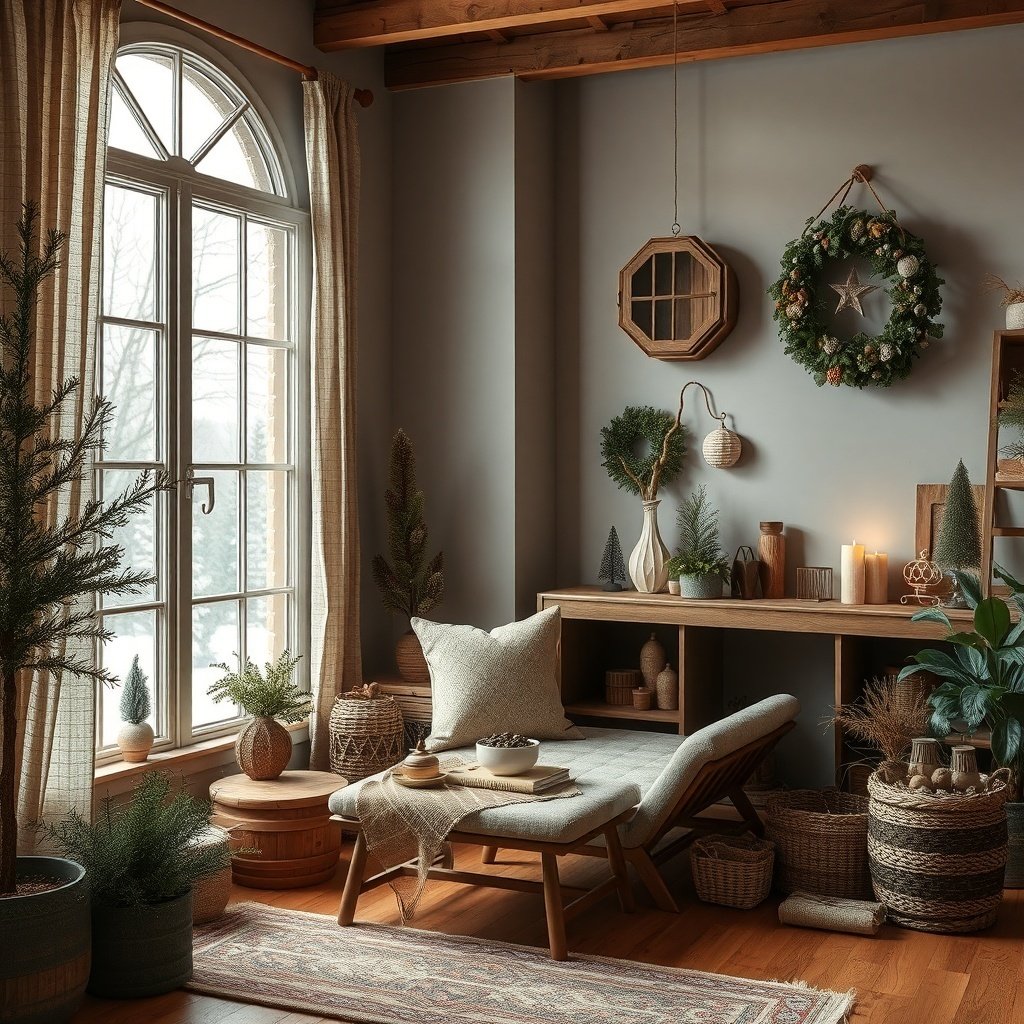 50 Inspiring Winter Decor Ideas to Transform Your Home After Christmas A cozy winter decor scene featuring earthy colors, natural elements, and soft lighting.