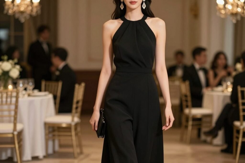 Woman in elegant jumpsuit for formal wedding Woman in elegant jumpsuit for formal wedding