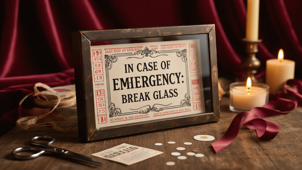 The Ultimate Guide to Lottery Ticket Gift Ideas That'll Make You Look Like a Genius Cinematic close-up of an elegant emergency break glass lottery ticket frame on rustic wood, with soft golden hour lighting, deep burgundy velvet backdrop, and warm candlelight reflections, showcasing artfully arranged lottery tickets behind glass and scattered craft supplies, creating a cozy, inviting atmosphere.