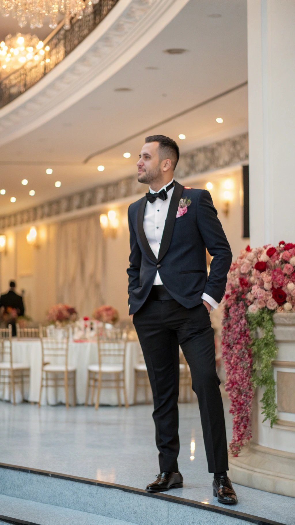 17 Timeless Elements of an Elegant Old Money Wedding Groom in a tuxedo at an elegant wedding venue