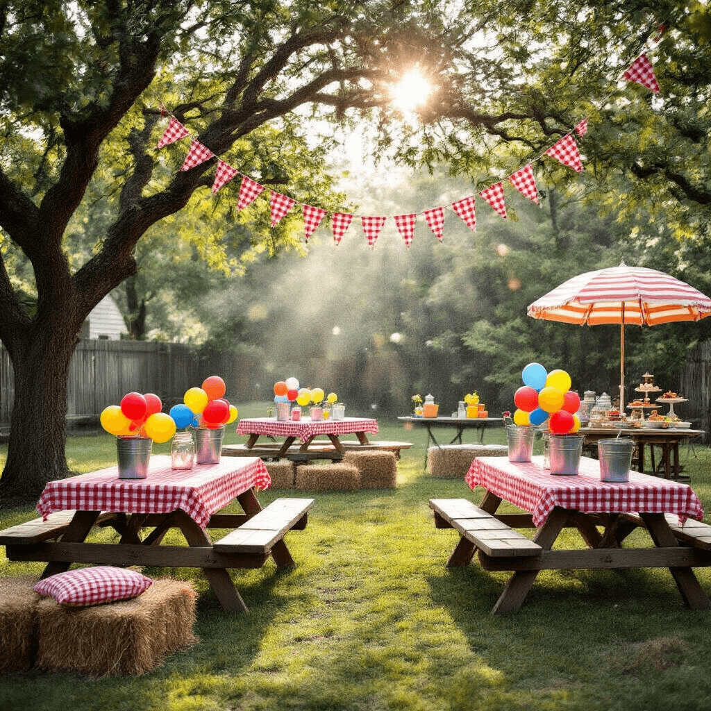 Water Balloons: Everything You Need to Know About the Ultimate Summer Fun Weapon A whimsical backyard water balloon battle arena with rustic picnic tables, colorful balloon centerpieces, DIY filling stations, and festive bunting, bathed in soft morning light.