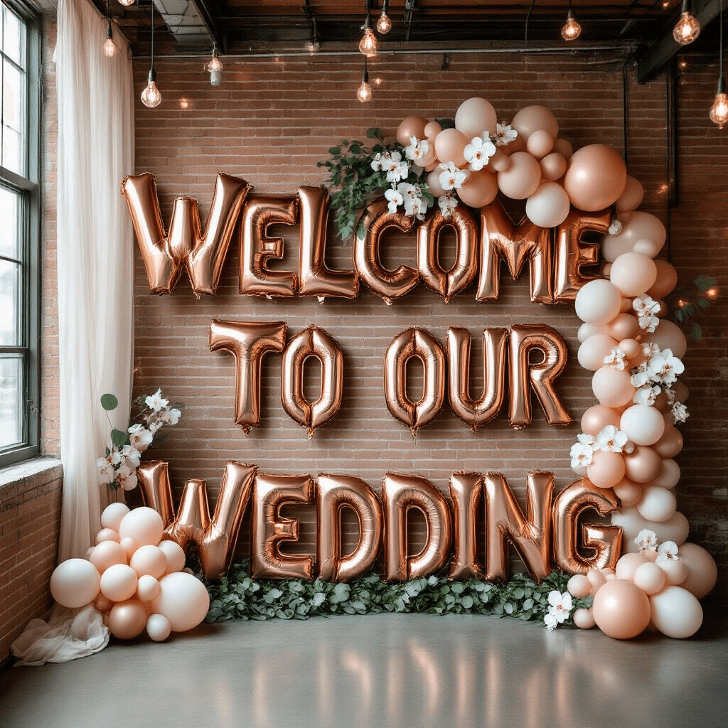 Bride Balloons: Everything You Need to Know About Balloon Décor for Your Big Day Close-up of a modern wedding venue entrance featuring large rose gold
