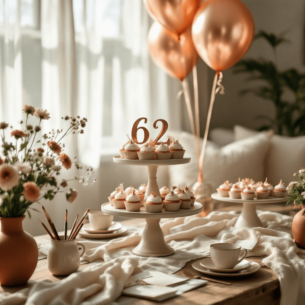 How to Draw a Balloon: The Simple 4-Step Guide That Actually Works Close-up of a cozy indoor birthday celebration with soft morning light, featuring a tiered dessert display adorned with hand-drawn balloon decorations, rose gold metallic foil number balloons, layered textiles in cream and sage, and fresh florals in terracotta vessels, alongside sketching supplies on a rustic wooden table.