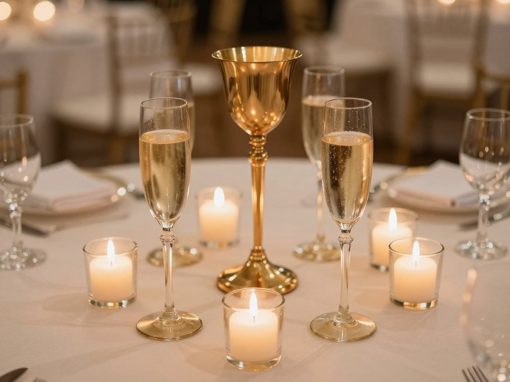Champagne votive candles on neutral table Champagne votive candles on neutral table