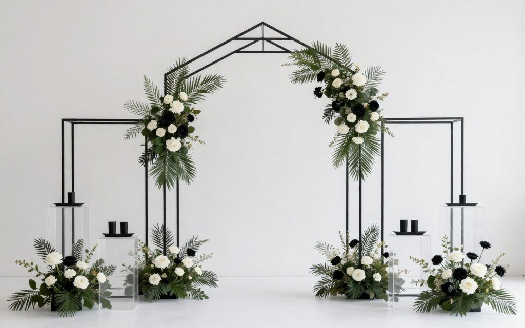 Contemporary modern black tie wedding décor with geometric elements Contemporary modern black tie wedding décor with geometric elements