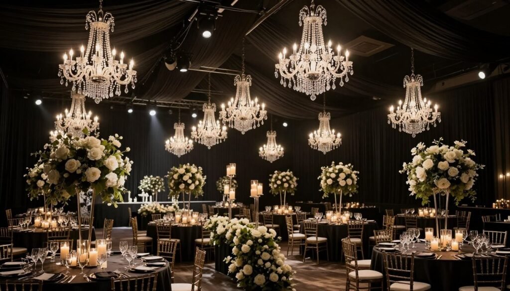 Luxury black tie wedding ballroom transformation Luxury black tie wedding ballroom transformation