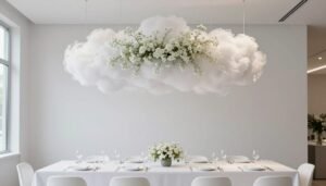 Baby's Breath Wedding Décor Ideas That Feel Modern: Elegant & Minimal Looks for 2026 Modern baby's breath cloud installation over a minimalist wedding reception table