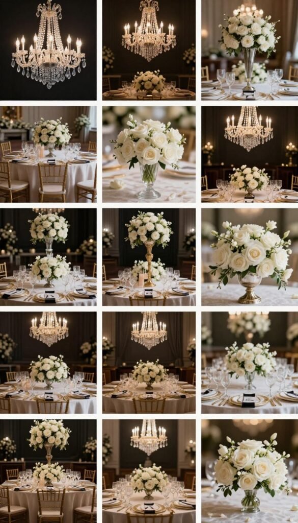 Pinterest-style collage of black tie wedding décor ideas Pinterest-style collage of black tie wedding décor ideas