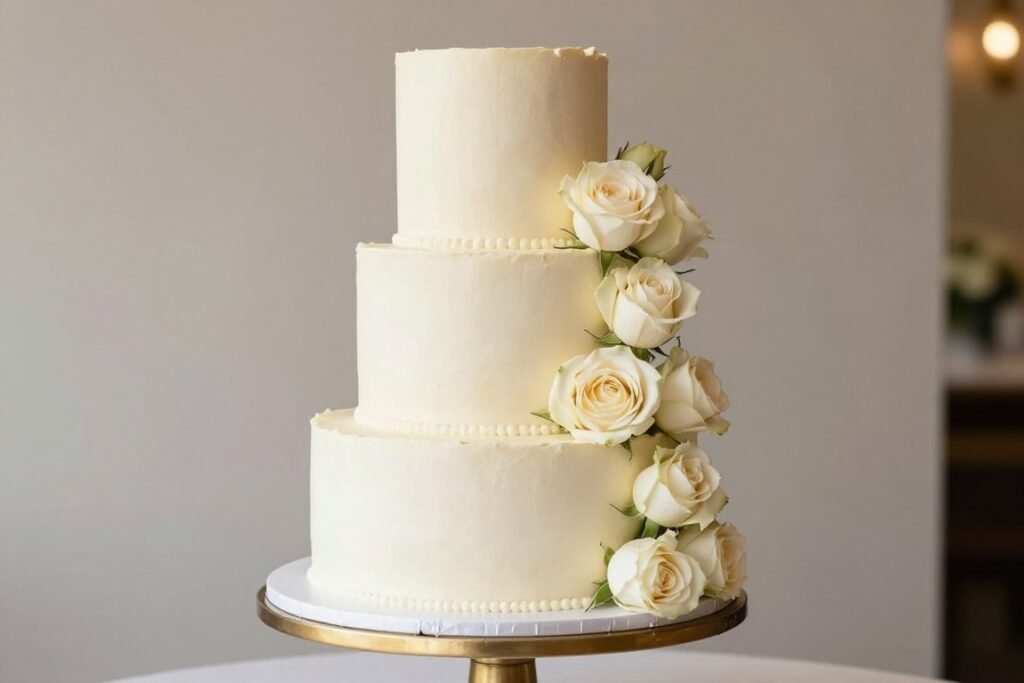 Wedding cake with cream roses Wedding cake with cream roses