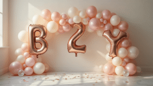 Where to Get Birthday Balloons: Your Complete Guide to Finding Perfect Party Decorations Elegant birthday balloon arrangement on a white marble surface, featuring rose gold foil number balloons, blush pink and ivory latex balloons, silk ribbons, crystal weights, and warm golden hour lighting with scattered confetti.