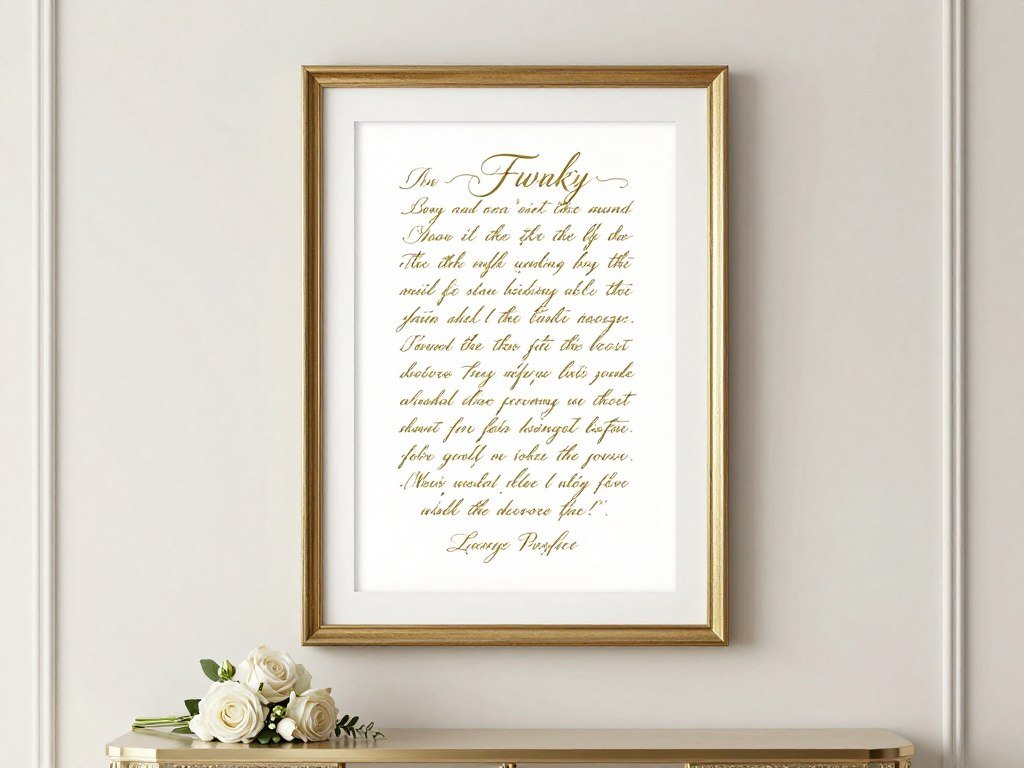 Custom anniversary artwork showing couple's wedding song lyrics in elegant design Custom anniversary artwork showing couple's wedding song lyrics in elegant design
