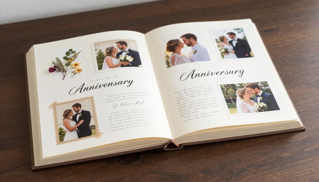 Custom love story book open to pages showing couple's journey through decades Custom love story book open to pages showing couple's journey through decades