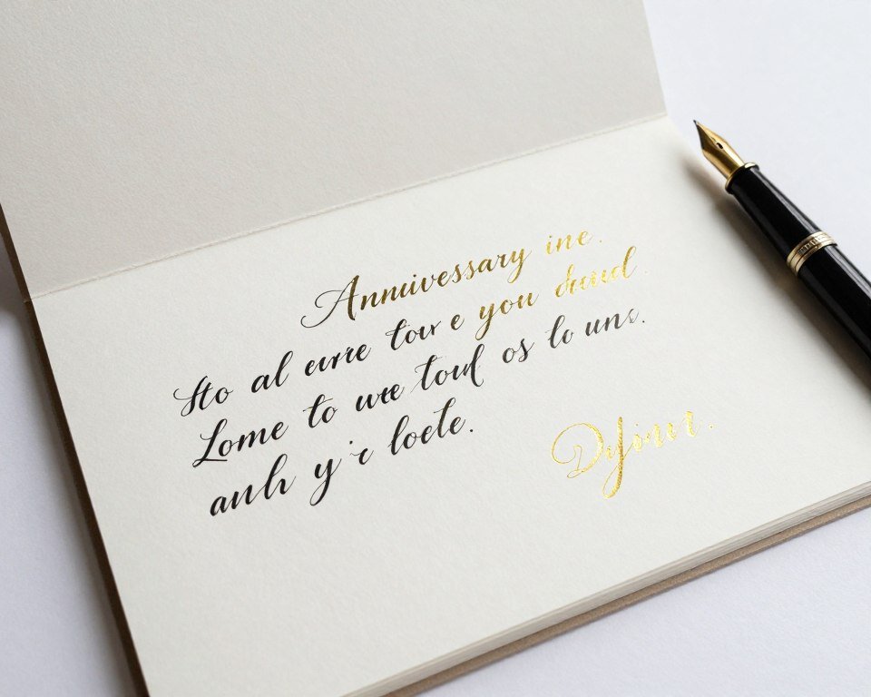 Elegant anniversary card with handwritten message and gold accents Elegant anniversary card with handwritten message and gold accents