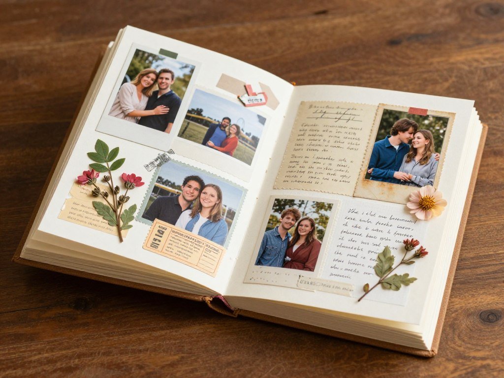 Handmade anniversary scrapbook with photos and mementos Handmade anniversary scrapbook with photos and mementos