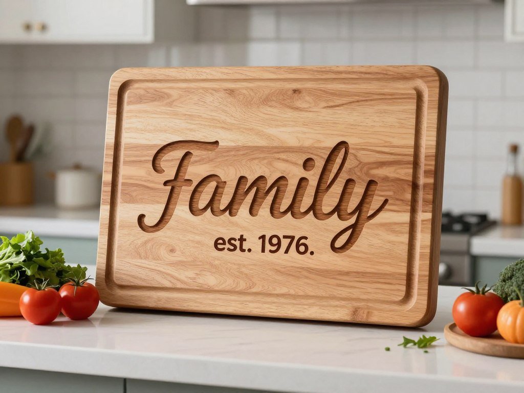 Premium wooden cutting board with engraved family name and anniversary date Premium wooden cutting board with engraved family name and anniversary date