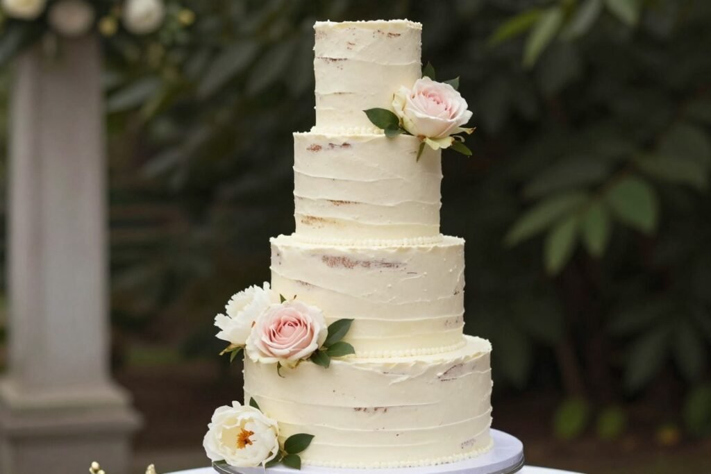 Textured buttercream wedding cake with luxury real flowers Textured buttercream wedding cake with luxury real flowers