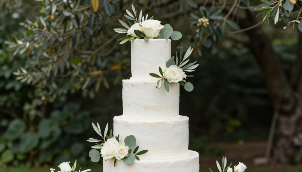 Wedding cake with greenery and real flower combination Wedding cake with greenery and real flower combination