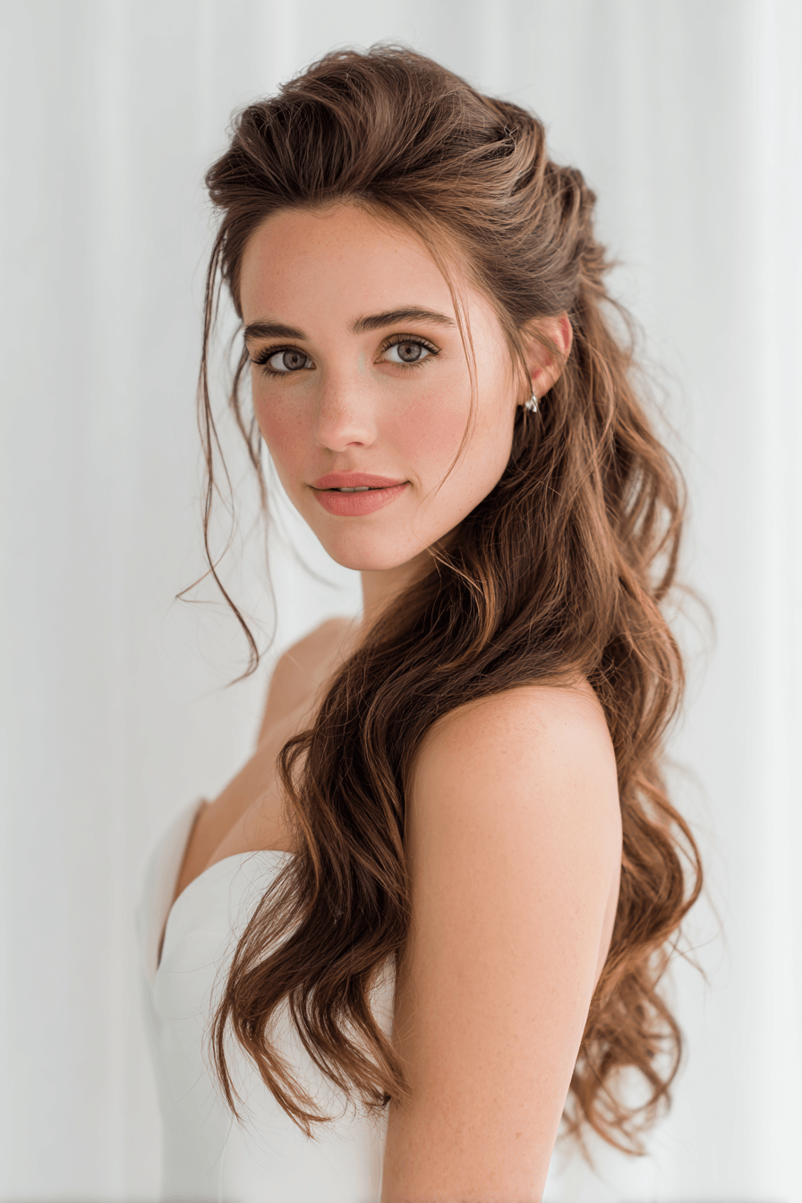 27 Bridal Half Up Half Down Hairstyles with Curls and Waves
