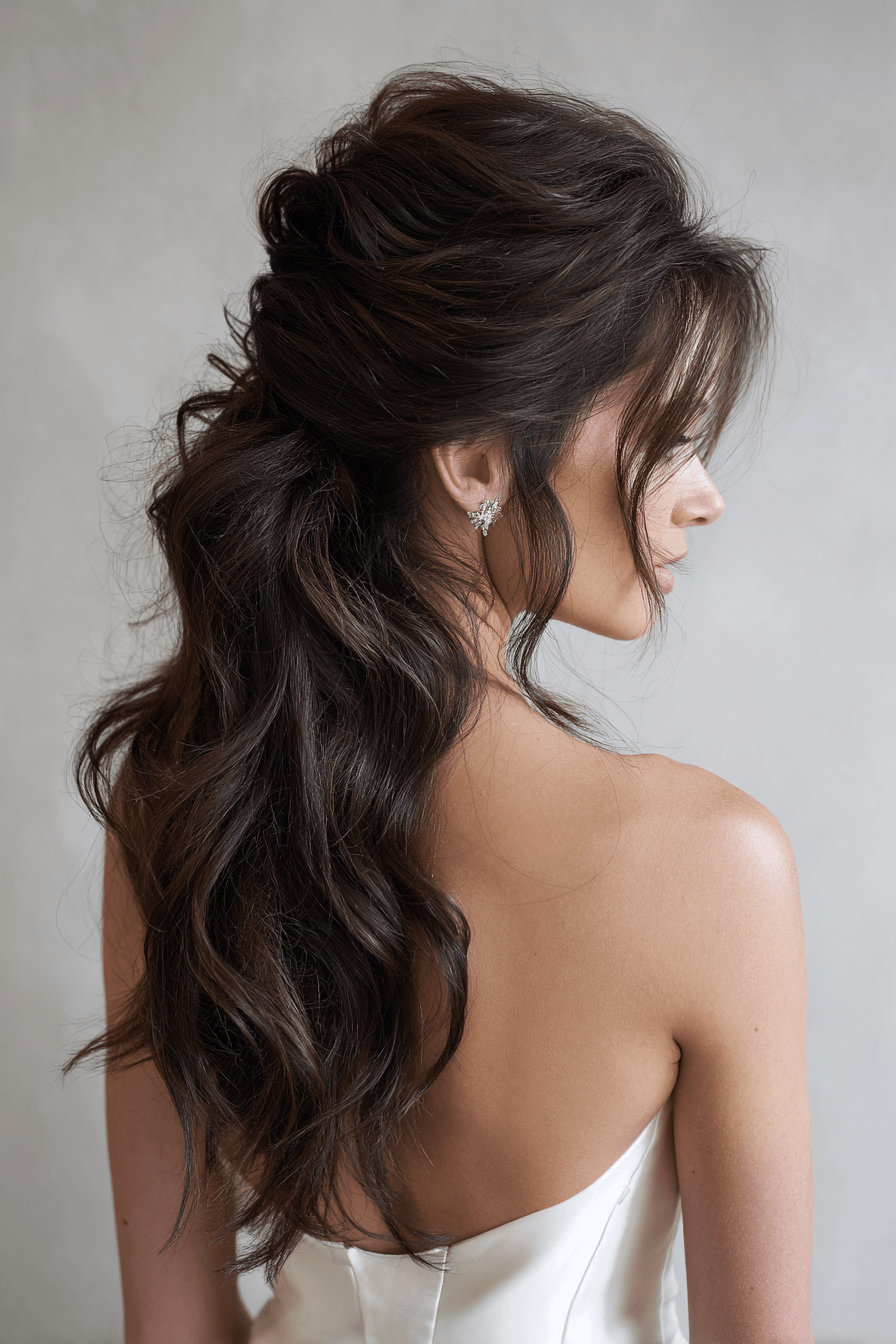 27 Bridal Half Up Half Down Hairstyles with Curls and Waves