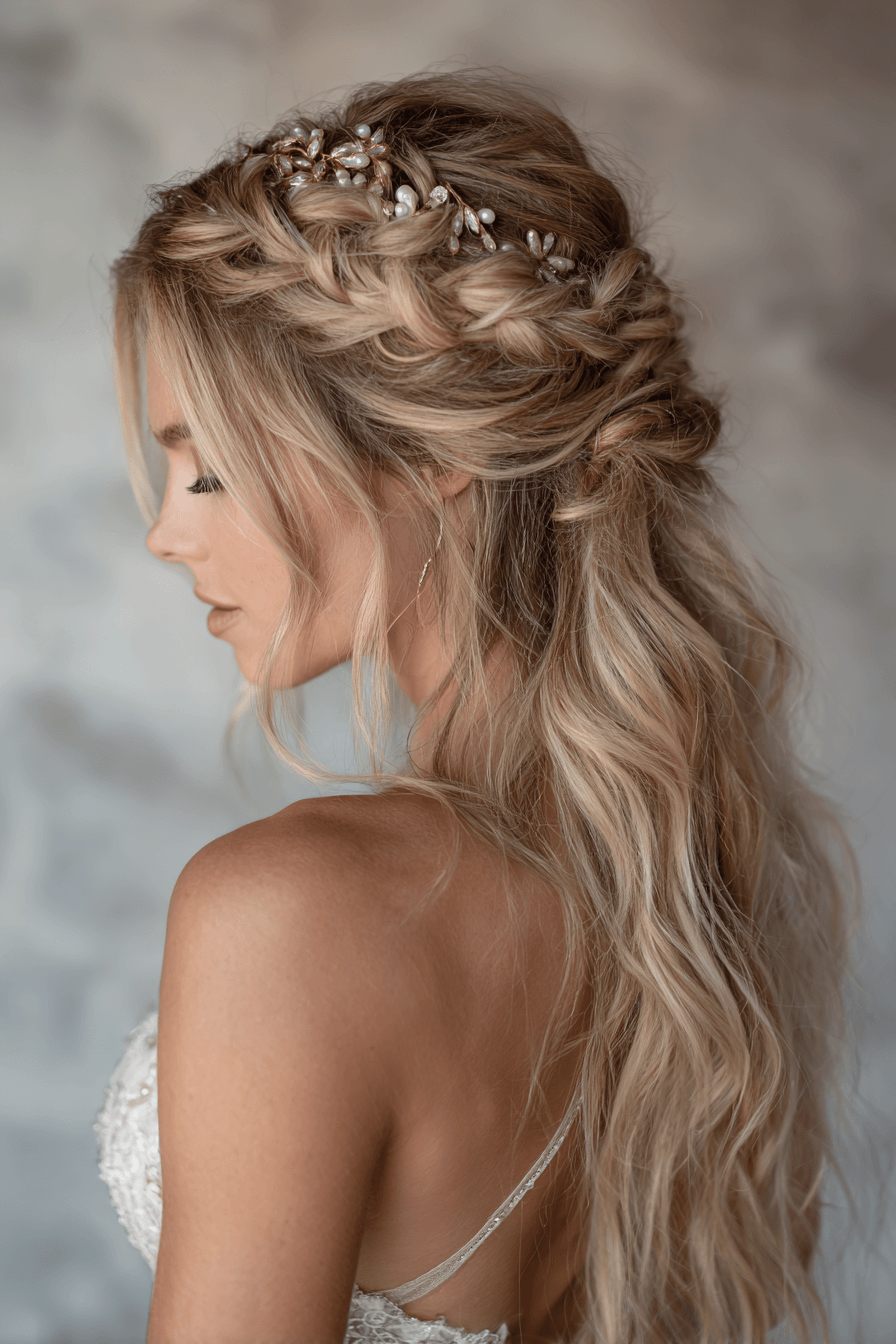 27 Bridal Half Up Half Down Hairstyles with Curls and Waves