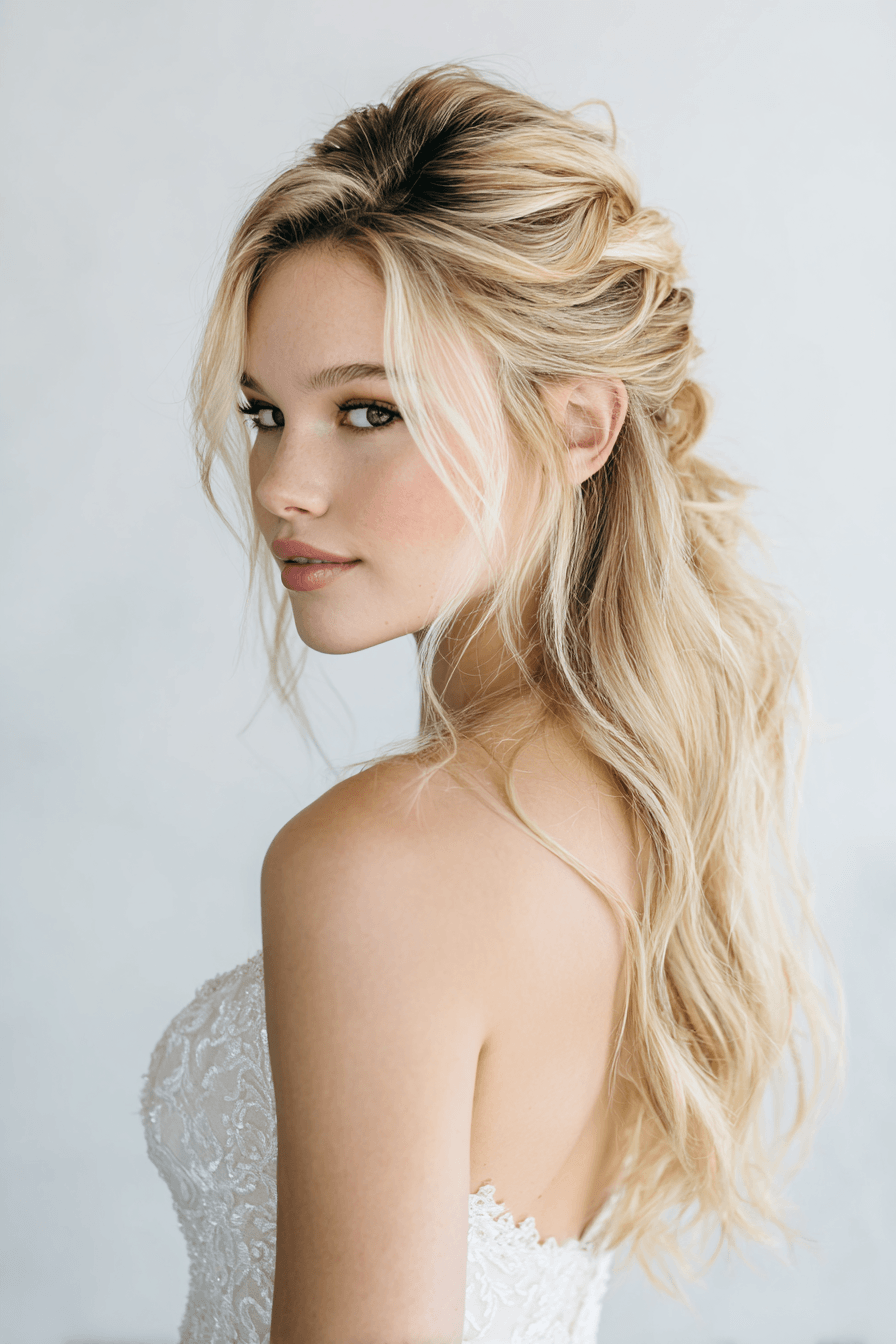 27 Bridal Half Up Half Down Hairstyles with Curls and Waves