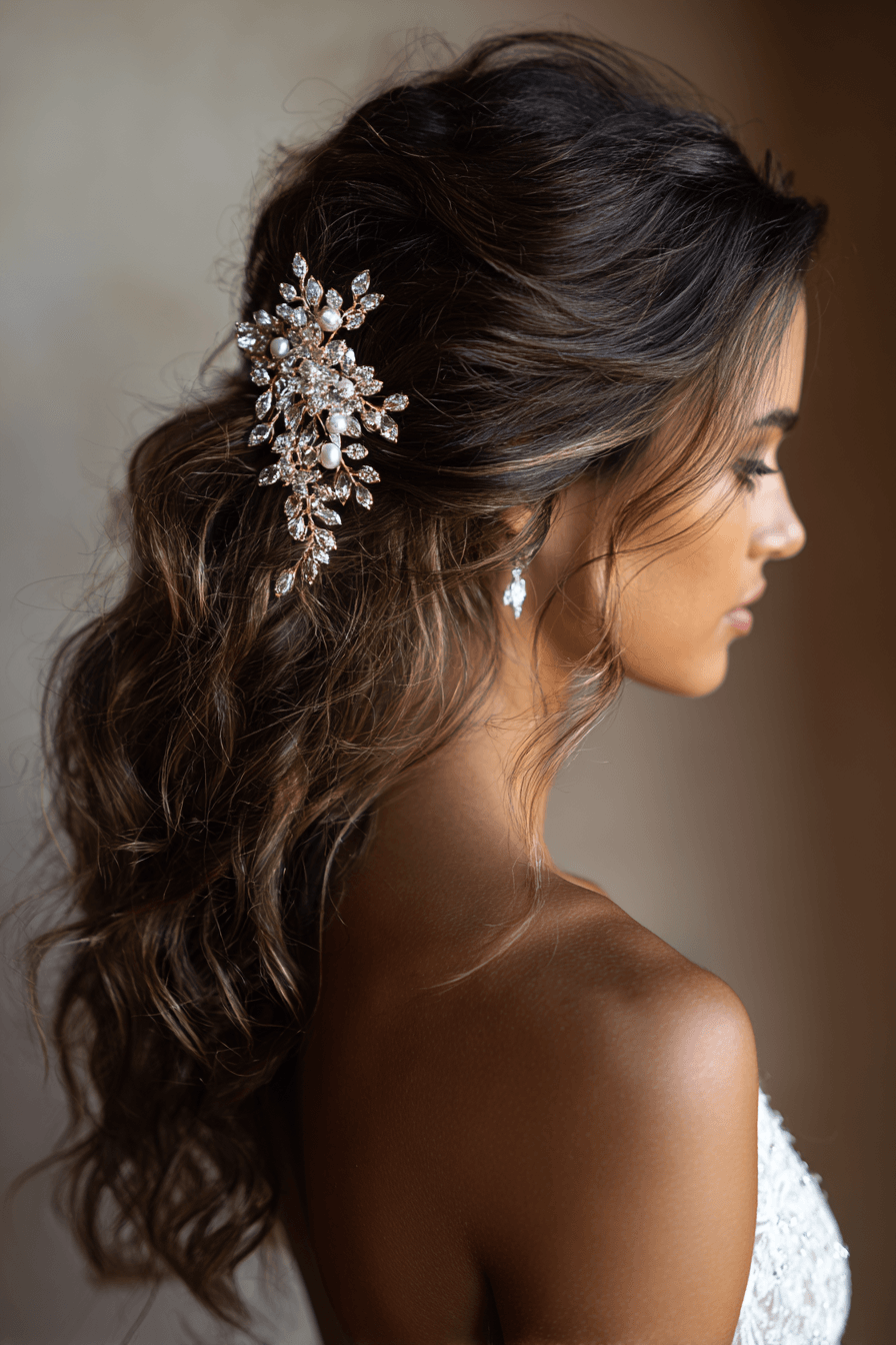 27 Bridal Half Up Half Down Hairstyles with Curls and Waves
