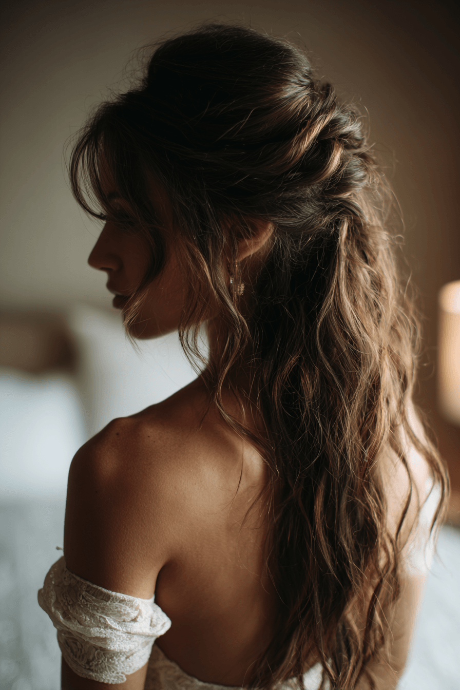 27 Bridal Half Up Half Down Hairstyles with Curls and Waves