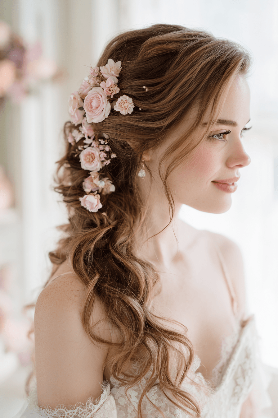 27 Bridal Half Up Half Down Hairstyles with Curls and Waves