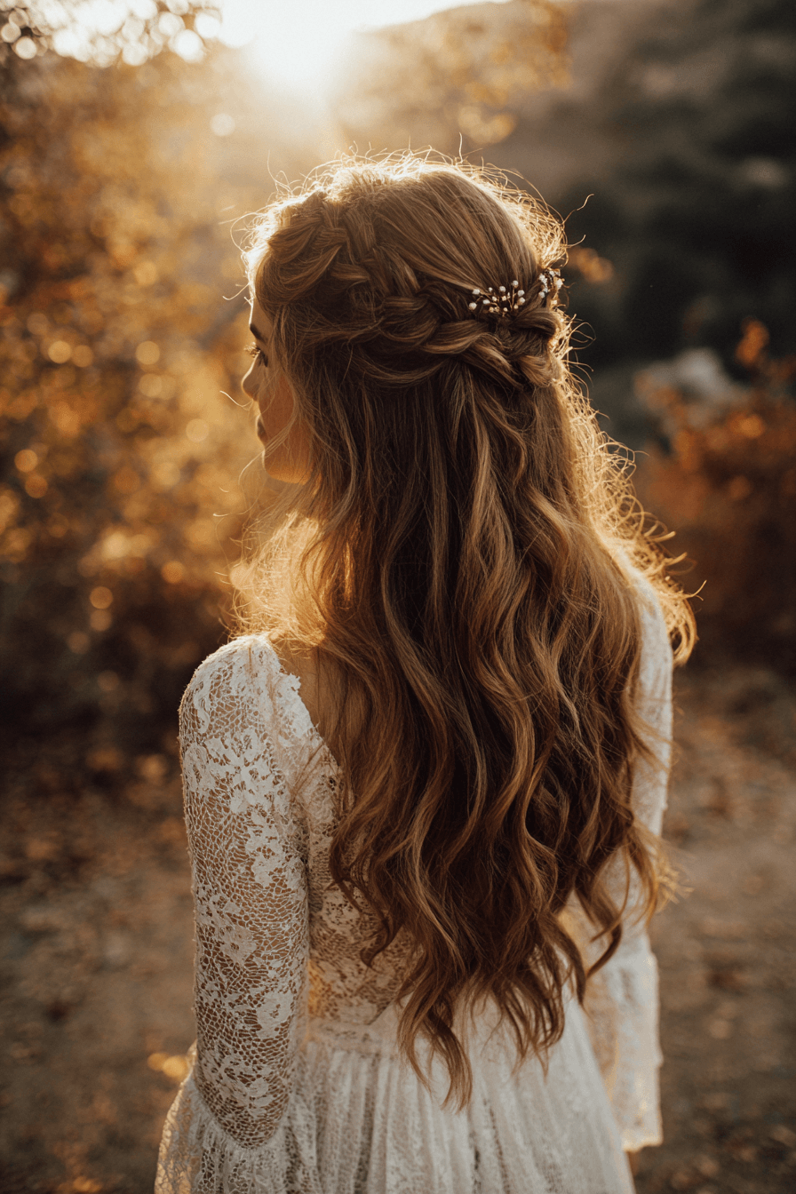 27 Bridal Half Up Half Down Hairstyles with Curls and Waves