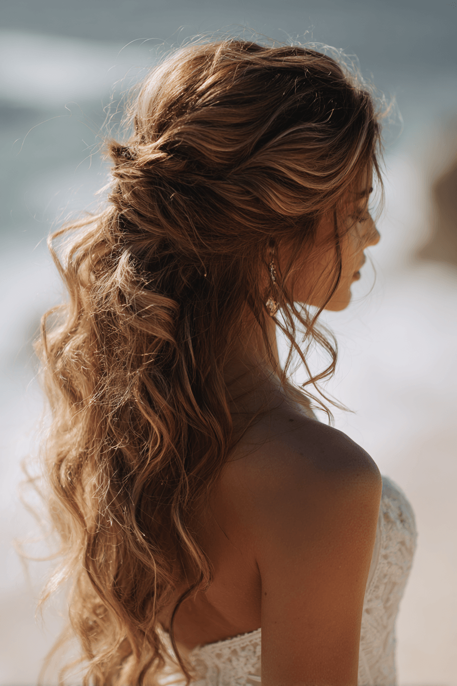 27 Bridal Half Up Half Down Hairstyles with Curls and Waves