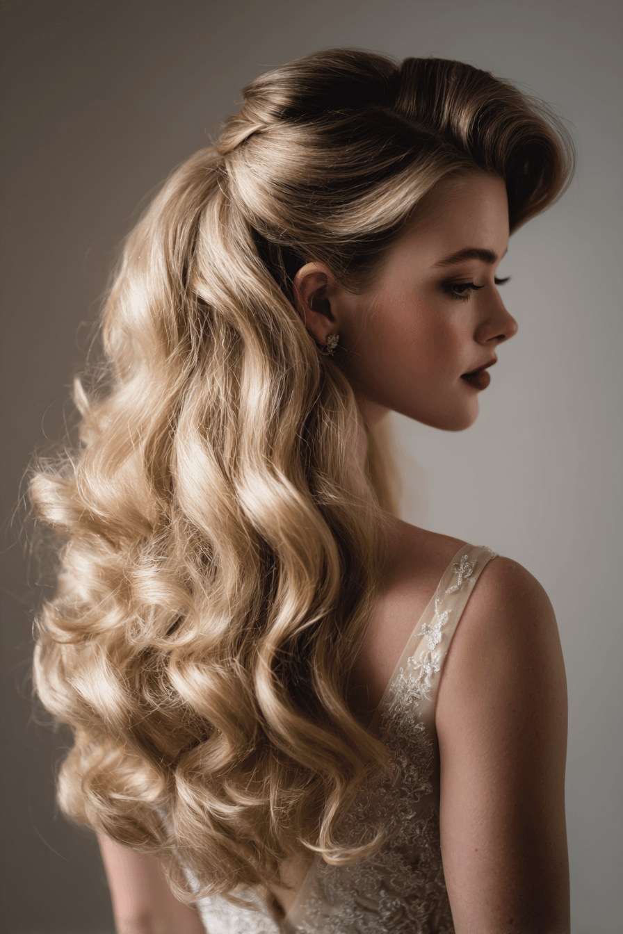 27 Bridal Half Up Half Down Hairstyles with Curls and Waves