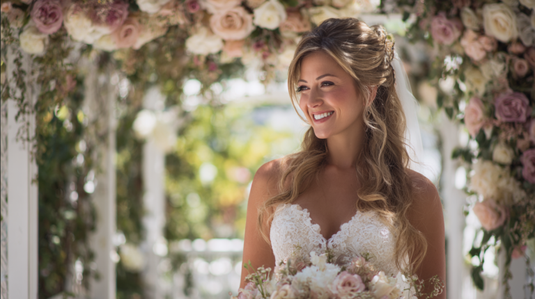 27 Bridal Half Up Half Down Hairstyles with Curls and Waves