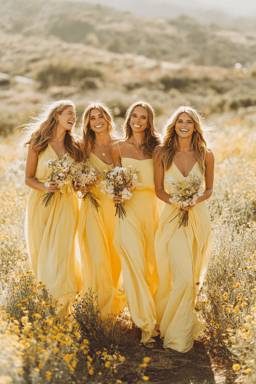 27 Stunning Butter Yellow Bridesmaid Dresses for a Chic Wedding Party