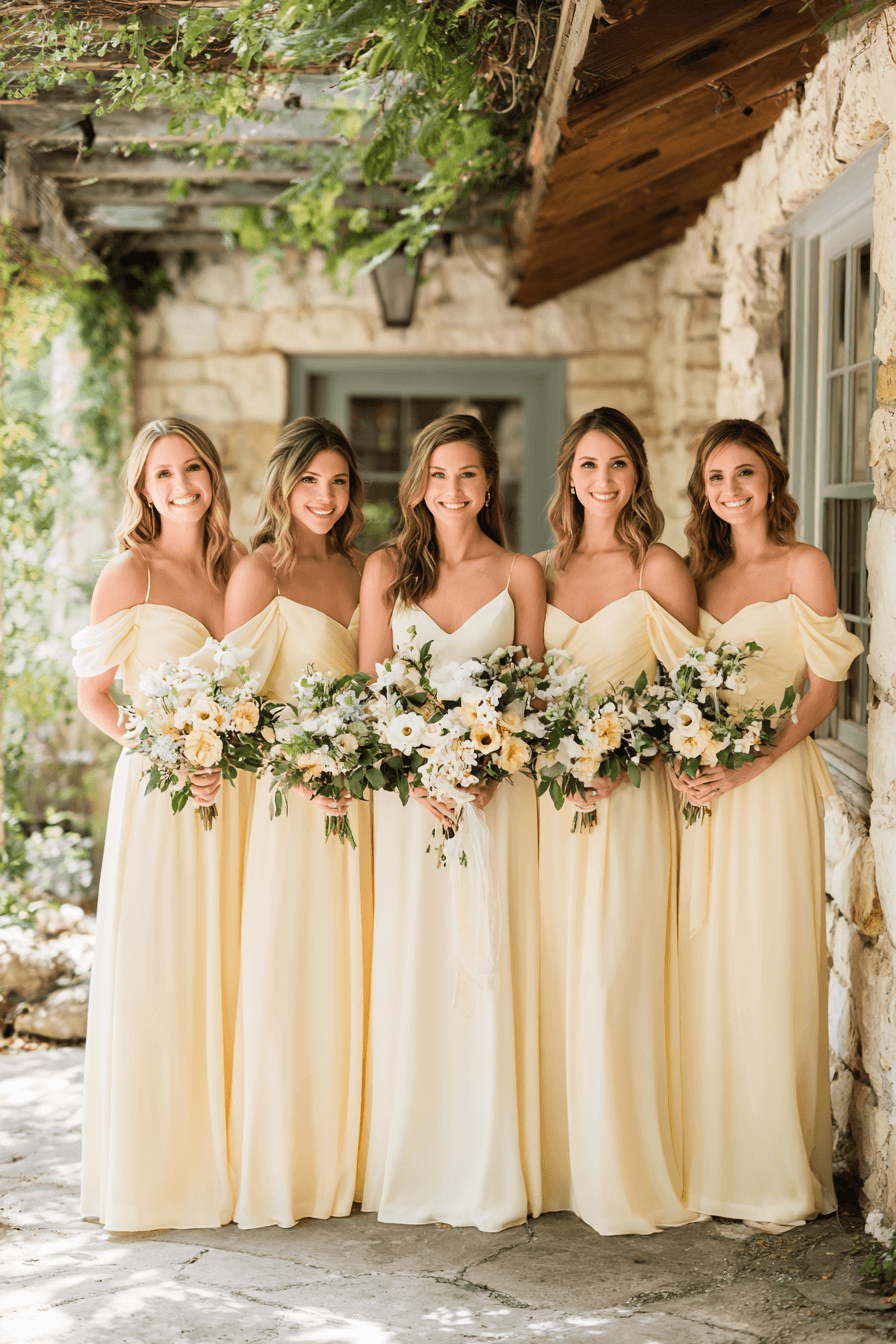 27 Stunning Butter Yellow Bridesmaid Dresses for a Chic Wedding Party